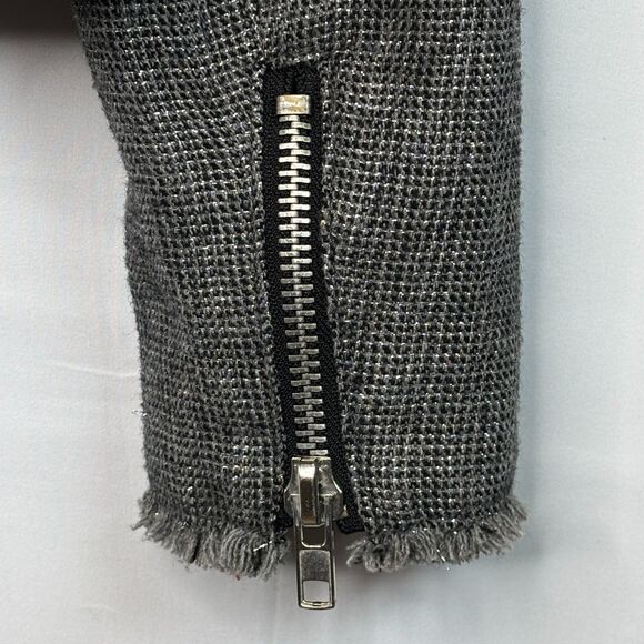 Womens MNG Casual Tweed‎ Asymmetrical Blazer Metal Zippers Pockets Raw Hem Small - Picture 3 of 13